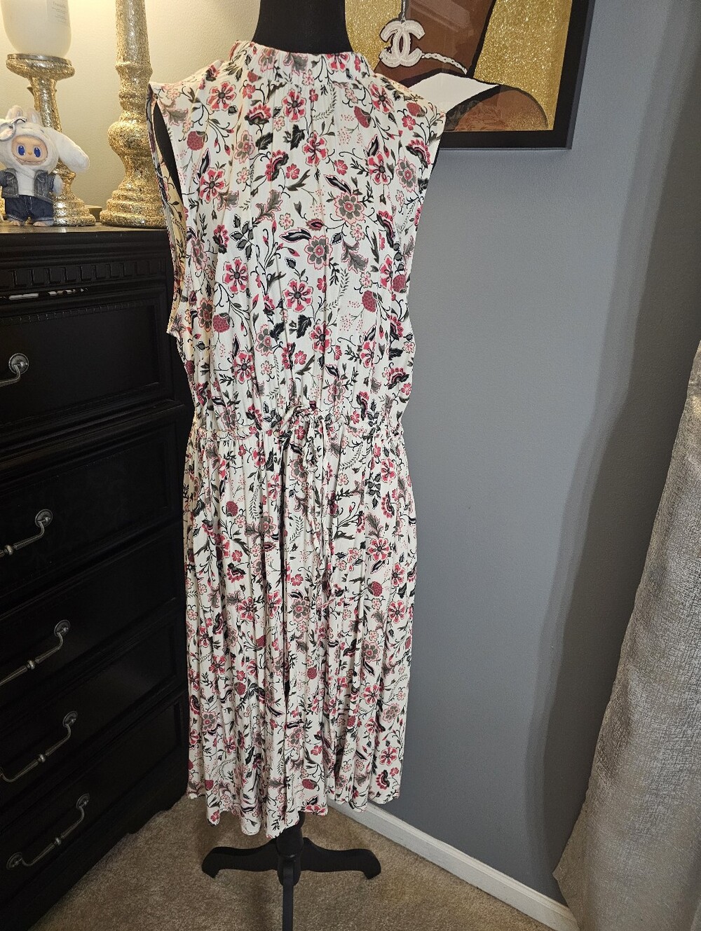 torrid White Midi Dress with Pink & Green Floral Print